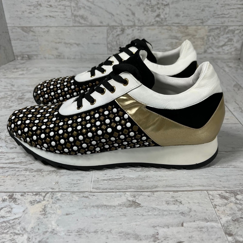 Vinci Fashion Sneakers Womens‎ Size 7 Black Gold Embellished Lace Up Casual
